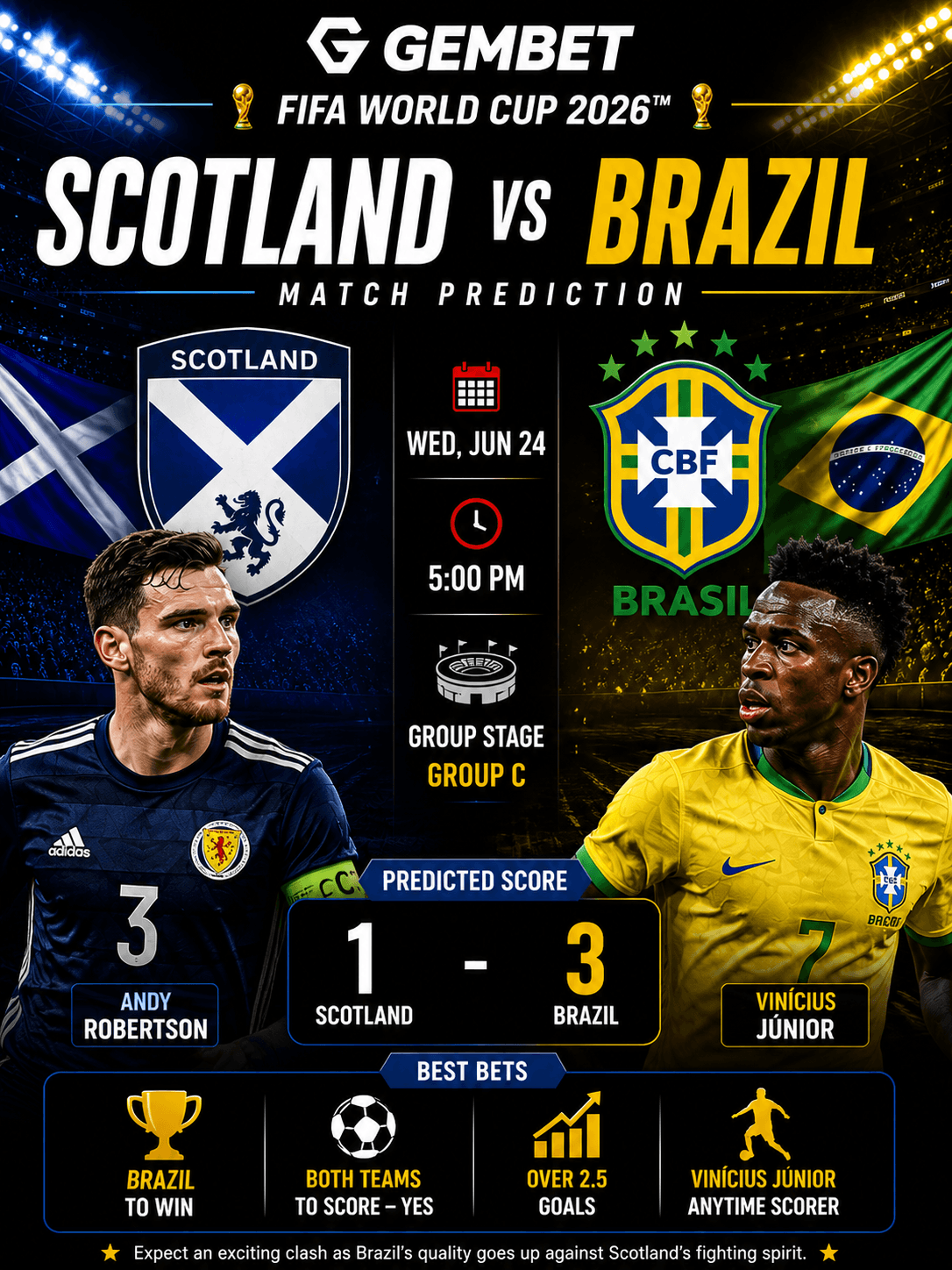 Scotland vs Brazil prediction - FIFA World Cup